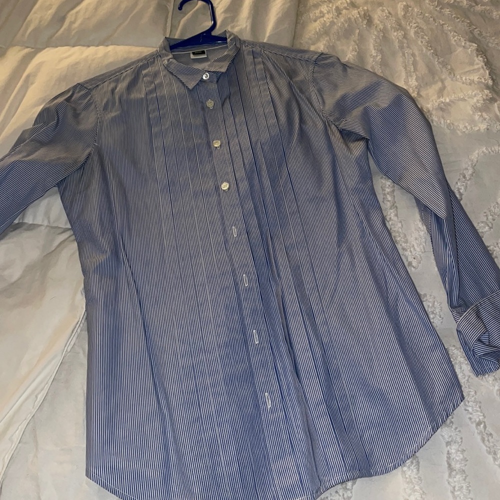 Layered blue and white button down shirt